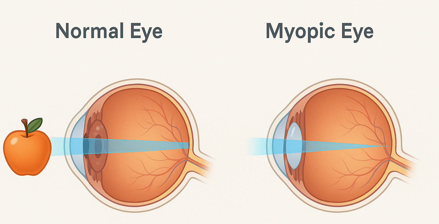 difference between normal and myopic eyes